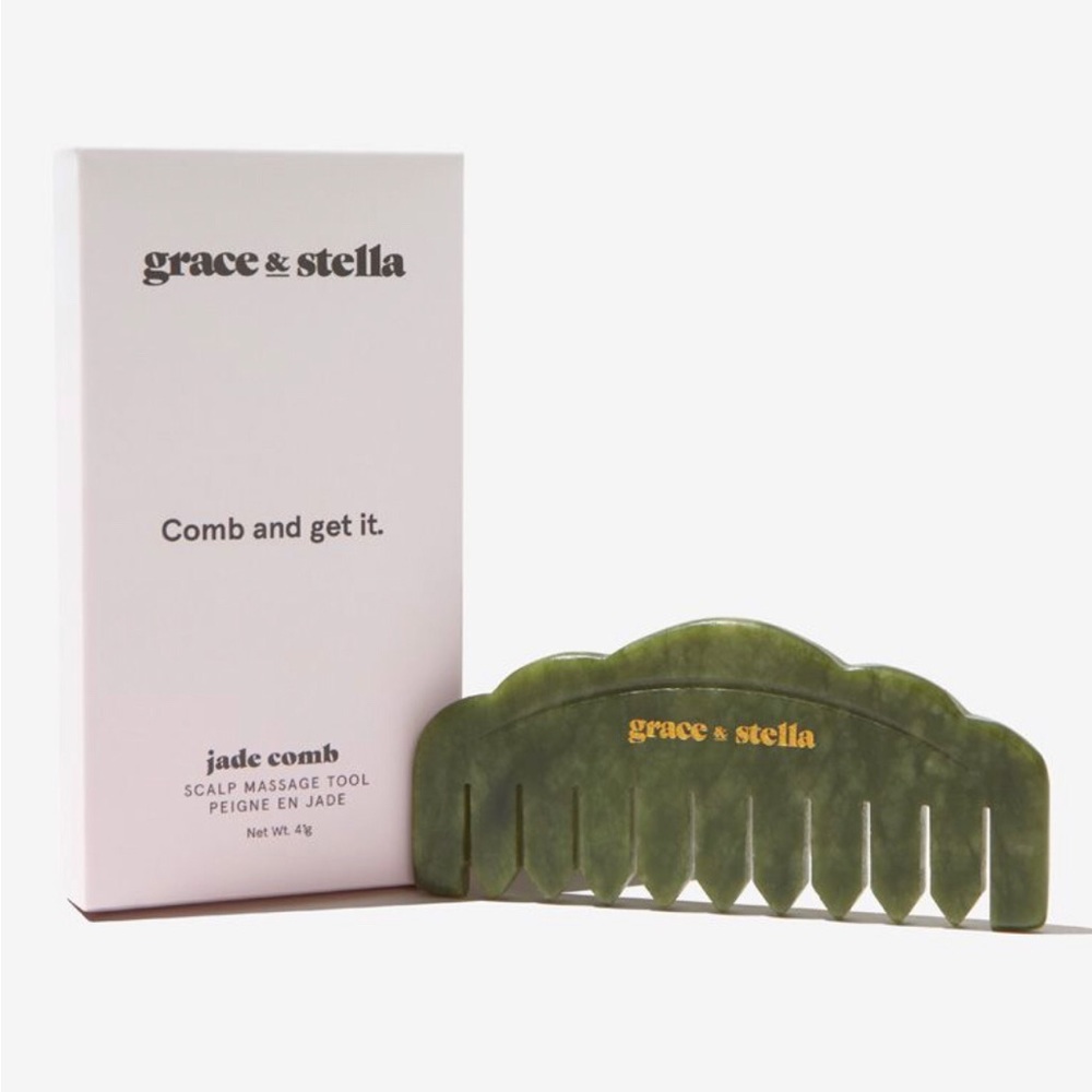 NEW Grace & Stella Jade Comb Scalp Massage Tool Authentic Jade Gua Sha NIB